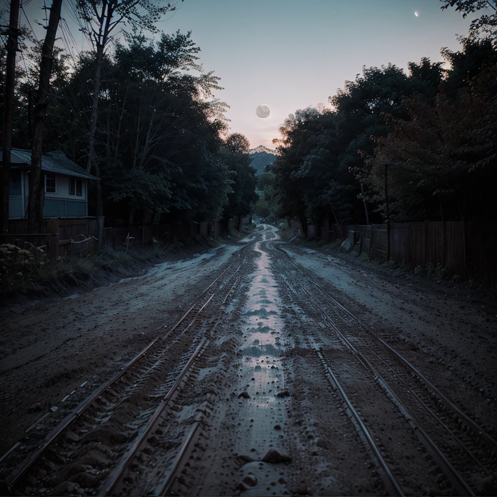 Muddy string road, split toning octane render, black light moon --v 6.0 --style raw --s 400 --w 2