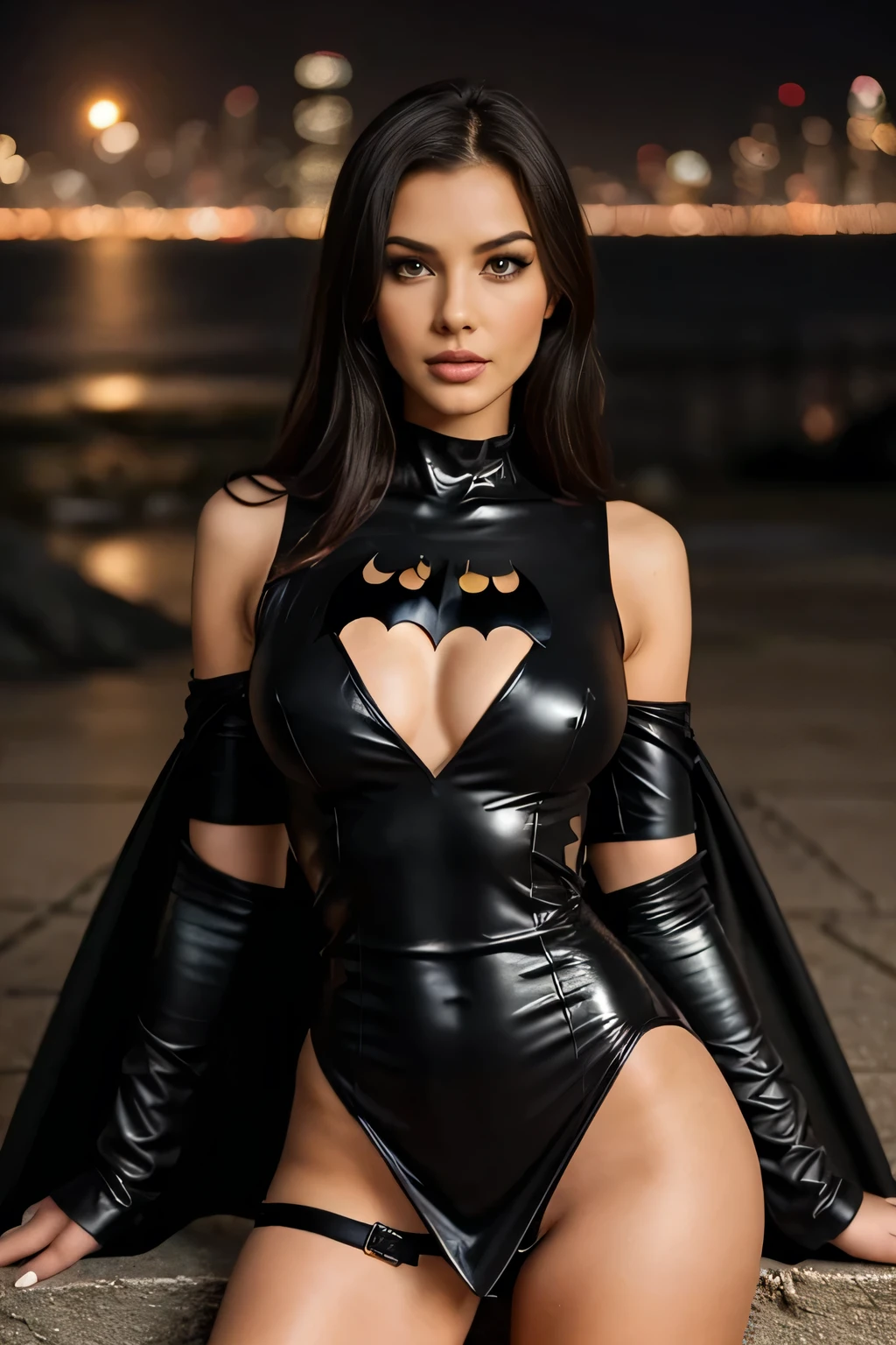 A hot sexy girl in a bat lady sexy dress, looks so hot and sexy, batman hot dress for sexy girl
