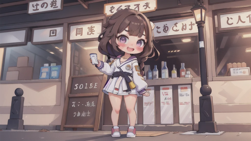 , ((high resolution)),work of art, high qualiy, 最high qualiy, comely, perfect lighting, face detailed, Super cute face, ((1 girl)), ((standing alone), Short brown hair, eyes browns, Embarrassed look, ((blush)), gazing at viewer, ((brow))、:d、parted bangs、asymmetrical bangs、Put your hand on your waist, Stopped in the city, giorno, white science fiction suit, (tight clothing), (plumpness), (Thigh Height), (Broad Hips), ((thick-thighs))、Breasts huge,、neckleace, perky chest, 24-year-old female、(((legs spread open)))、