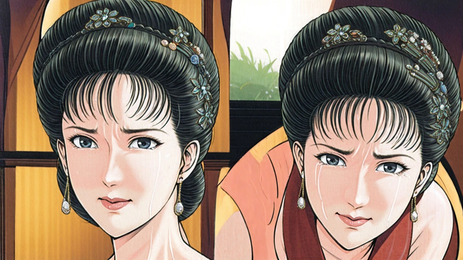 (best quality), (very aesthetic), (ultra-detailed), (best illustration),(a mature female),(perfect face),Suikoden,Mrs. Lin,(((NSFW))),((full_body)),((full_Nude)),(crying),red cheek,sweating,skinny,flushed skin,(Woman with pubic hair),(Lying face down on the bed),(Crying on the bed with her face buried in the pillow),traditional Chinese bedroom,front view