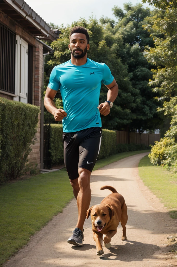 Man is running with dog