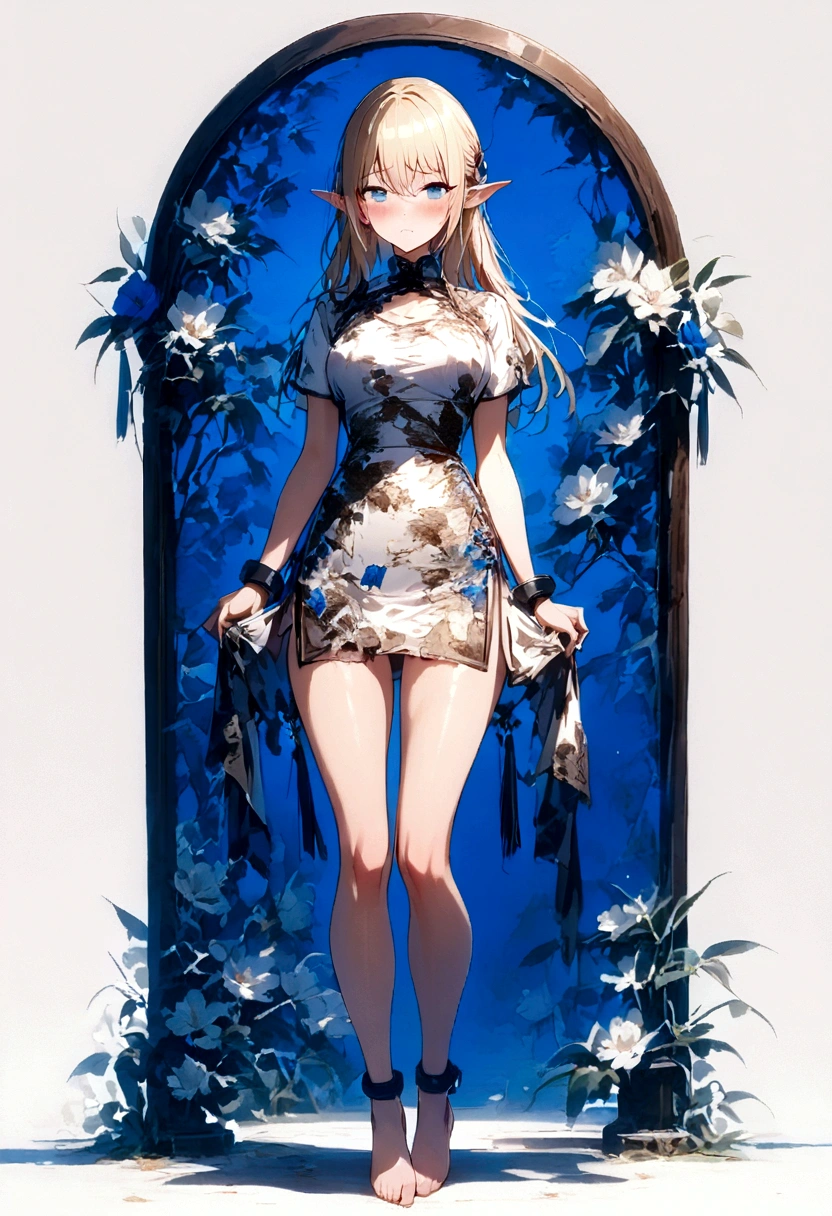 Slave. Dirty tunic. Torn tunic. dirty panties. Torn panties. Pointy ears. Elf. Slave collar. Blonde hair. Hair between the eyes. Shackles. Long hair. Long pointed ears. Blue eyes. 1 girl. 12 years. . Beautiful fingers. Beautiful long legs. Beautiful body. Beautiful nose. Snotty nose. Snot flows from the nose. Perfect eyes. Ideal face. Expressive eyes. Barefoot. Cold. Runny nose. Nasal mucus. Snot flows from the nose. Sneezing. Wants to sneeze. I have to sneeze. Violent, desperate desire to sneeze. She sneezed. She sneezes. Snot flies from your nose with every sneeze. Embarrassment. Blush. Beautiful character design. Shiny skin. Full body. official art, extremely detailed CG unity 8k wallpaper, perfect lighting, Colorful, Bright_Front_face_Lighting, shiny skin, (masterpiece:1.0), (best_quality:1.0), ultra high resolution, 4K, super detail, photography, 8K, HDR, high resolution, absurd: 1.2, Kodak portra 400, film grain, background blur, bokeh: 1.2, highlights, (bright_color: 1.2), (beautiful_face: 1.5), (narrow_waist), nsfw.