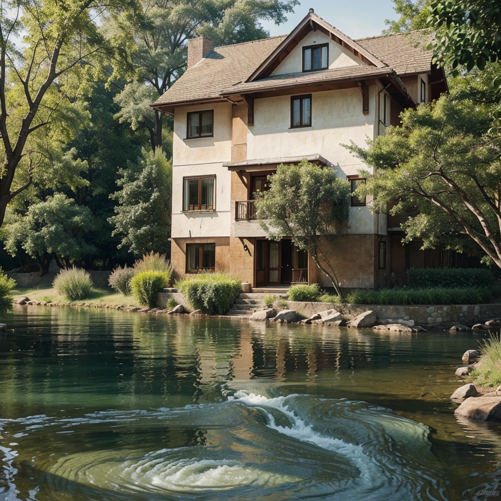 A River and some house painting painted with water colors