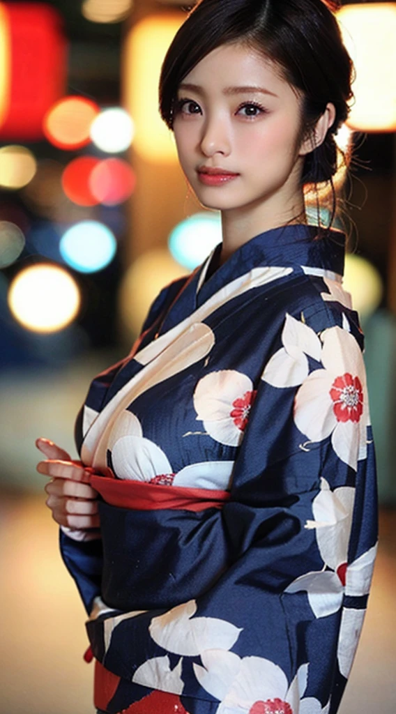 (((uetoaya))), Highest quality, realism, Fine details, High resolution, 8k wallpaper, Perfect dynamic composition, Beautiful and delicate eyes, Long Hair, full, Large Breasts, Casual and sexy pose,Chest to chest、(kimono)、(Breast swelling 1.4)、(((thin))),Adult Beauty、Japanese、Look at the person taking the photo,Oiran,Red light district