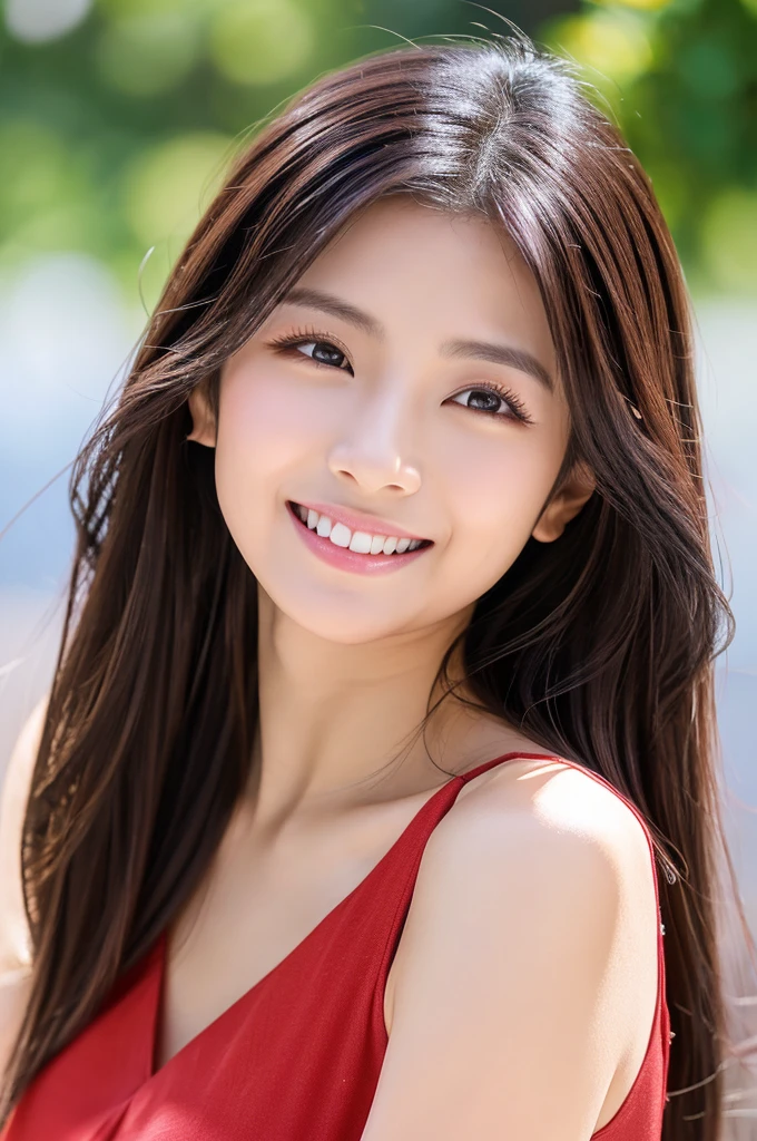 Image resolution 8K、masterpiece:1.3)、Beauty、1 female、(魅力的なBody Type:1.2)、abdomen:1.1、Dark brown hairstyle:1.1、(Body Type:1.2)、Ultra-detailed face、Attractive lips、double eyelid、水colorワンピースドレスを着用、Super realistic and super cute in every detail、Japanese、Japanese女性、20th generation(28 years old)、Smile with a beautiful smile、Hair blowing in the wind、color々Hair style、