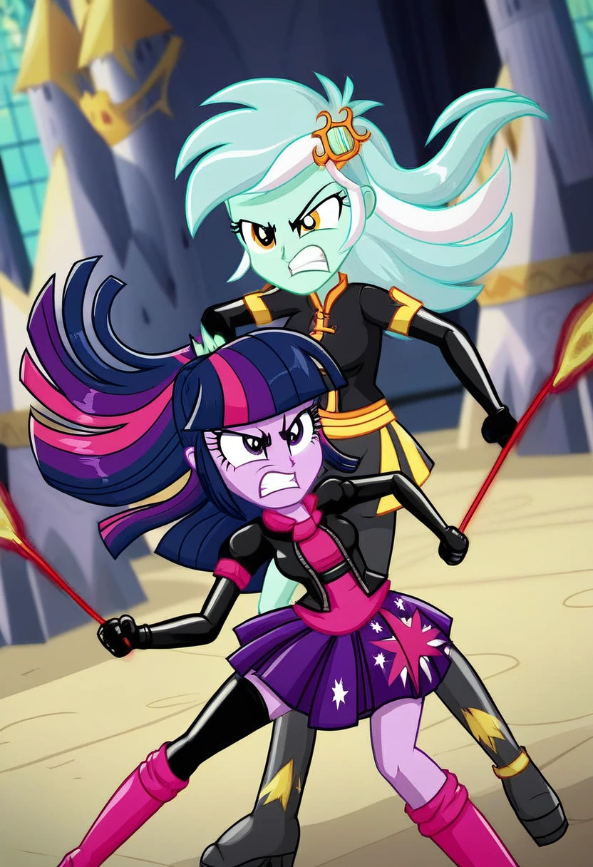 Eqg lyra  angry Black LaTeX costiumme in the castle Black. Fight Twilight sparkle 