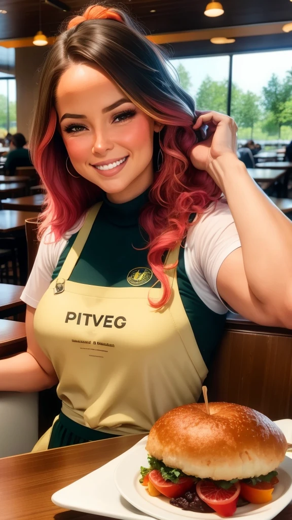 A busy restaurant in the USA, focus on the main character, Maria, a hardworking waitress.
Voiceover: "Maria worked tirelessly at a bustling restaurant in the USA, always with a smile on her face."