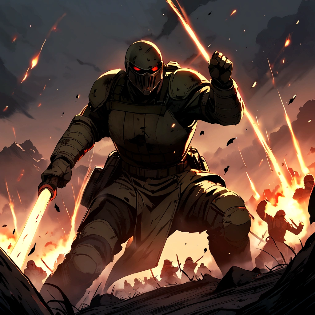 Bloody soldiers fighting on the battlefield
