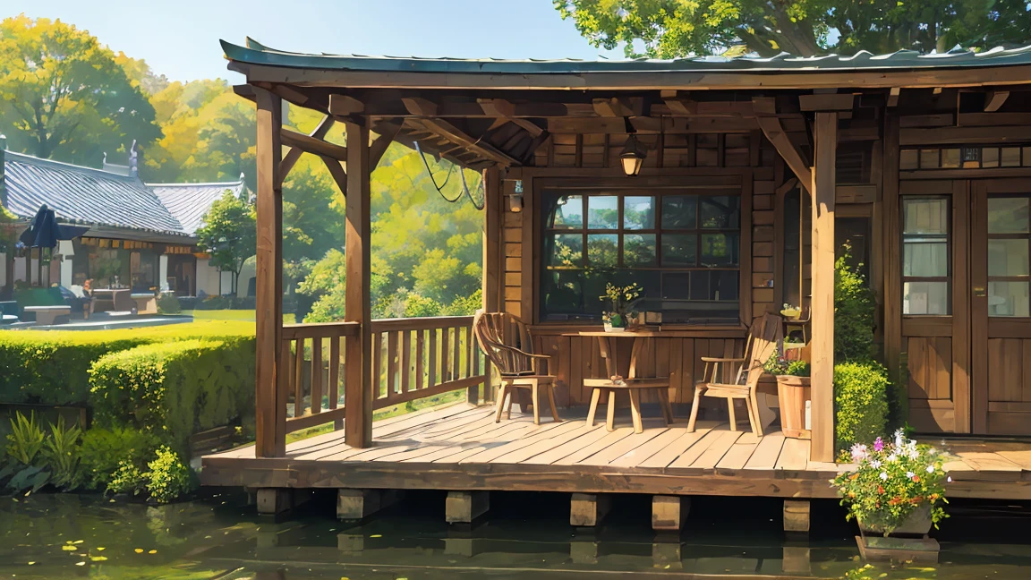 (Micro Landscape:1.5),(Highest quality), ((masterpiece)), (High resolution), figure, original, Highly detailed wallpaper, No humans, window, scenery, plant, water, potted plant, outdoors, building, door, Home, flower pot, Day, Lily Pad, Chair, flower, table, stage, watermark, Have, wood, Day光, Pool, Grass, indoors, reflection, lamp, balcony, Black Hat, Bush, null, handrail, machine, open window, shelf, leaf, Book, Web address, Copyright Name, ladder, architecture, Shadow, alone, Day付付き, ブドウのwood, flower瓶, city, Cafe, lanthanum, bucket, Remains, bench, shop, sign, Moss, boat, Barrel, river,
