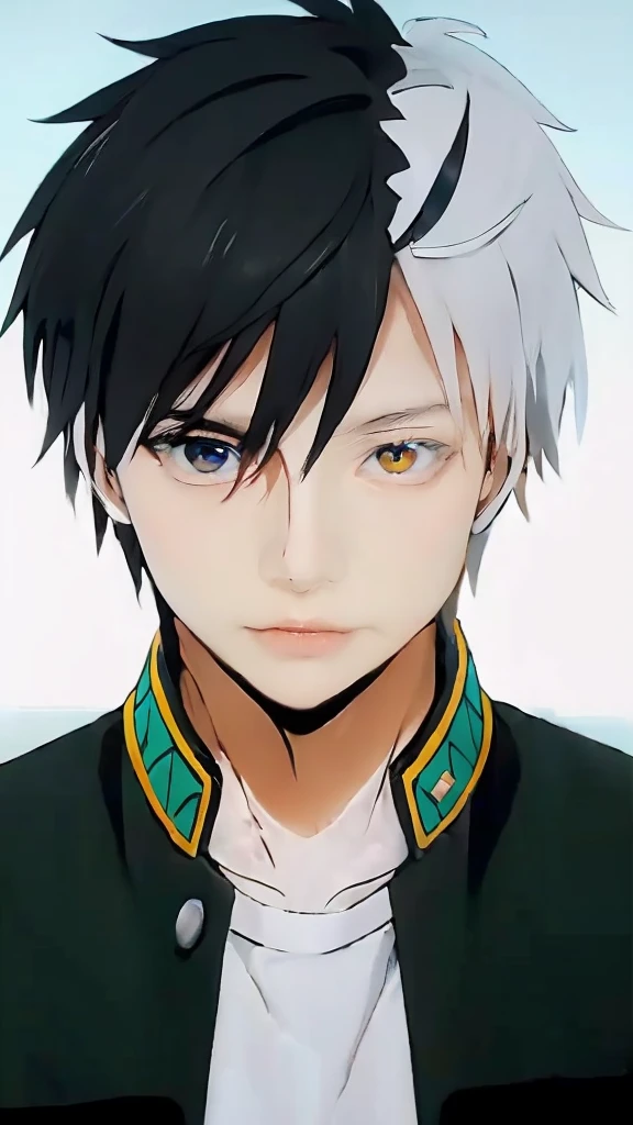 masterpiece, 1man, handsome, cosplay realistic、face realistic, realistic hair, black white hair, highest quality, 超High resolution, (reality: 1.4), movie lighting、Japanese、Korean、beautiful skin、body facing forward、close up of face、upper body close-up,(超reality的な)、(High resolution)、(8k)、(very detailed)、(美しくfine eyes)、(Super detailed)、 (wall-)、detailed face、bright lighting、professional lighting、looking at the viewer、look straight ahead、slanted bangs、black white light hair、20-year-old、masterpiece, highest quality, Super detailed, shape, sage_(DQ3),long ,