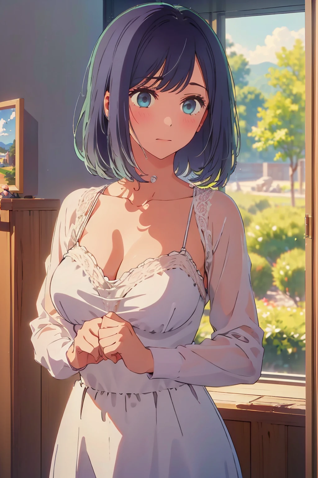 (Highest quality:1.4、masterpiece:1.4、Super detailed:1.4、8K:1.4)、((((Very soft looking breasts))))、F cup bust、Medium breast