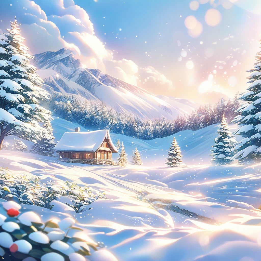 Snow Scene，snow，plant（（（Romantic atmosphere）））（（（fairy tale elements）））（（（masterpiece）））， （（best quality））