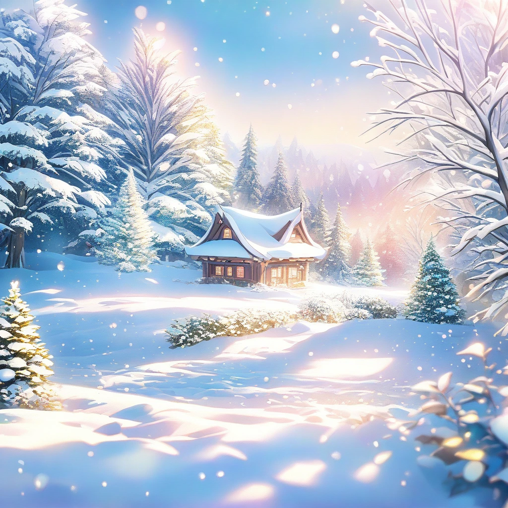 Snow Scene,snow,plant(((Romantic atmosphere)))(((fairy tale elements)))(((masterpiece))), ((best quality))