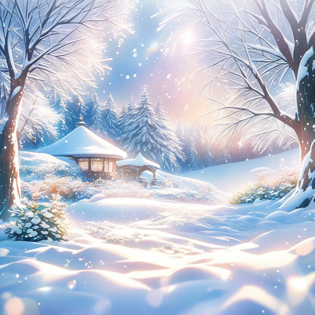 Snow Scene,snow,plant(((Romantic atmosphere)))(((fairy tale elements)))(((masterpiece))), ((best quality))