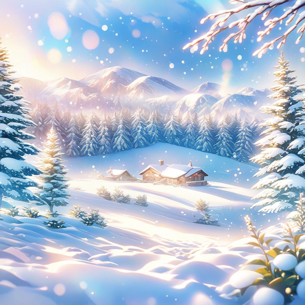Snow Scene,snow,plant(((Romantic atmosphere)))(((fairy tale elements)))(((masterpiece))), ((best quality))