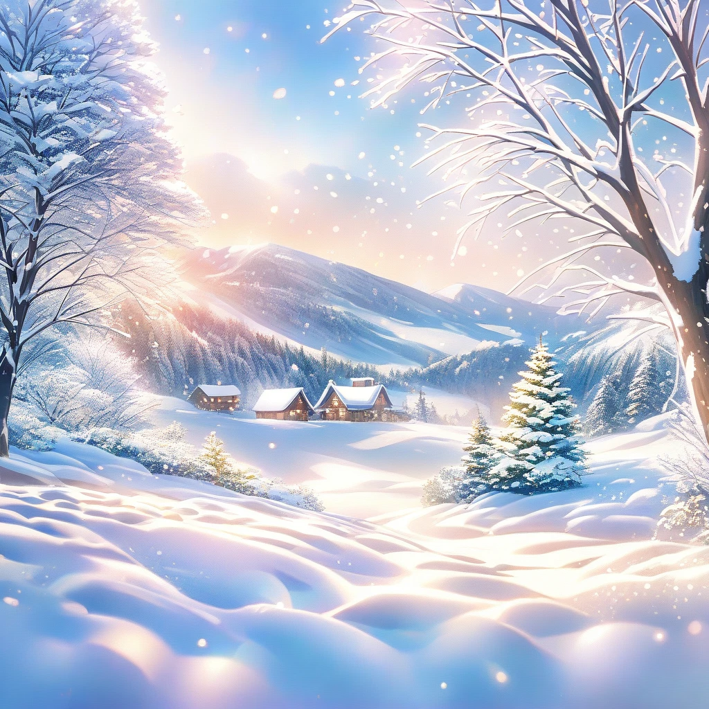 Snow Scene，snow，plant（（（Romantic atmosphere）））（（（fairy tale elements）））（（（masterpiece）））， （（best quality））