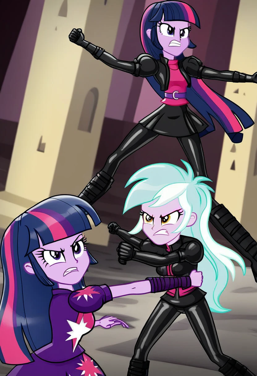 Eqg lyra angry Black LaTeX costiumme in the castle Black. Fight Twilight sparkle