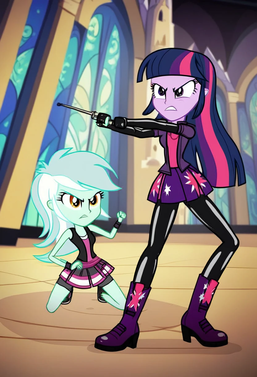 Eqg lyra angry Black LaTeX costiumme in the castle Black. Fight Twilight sparkle