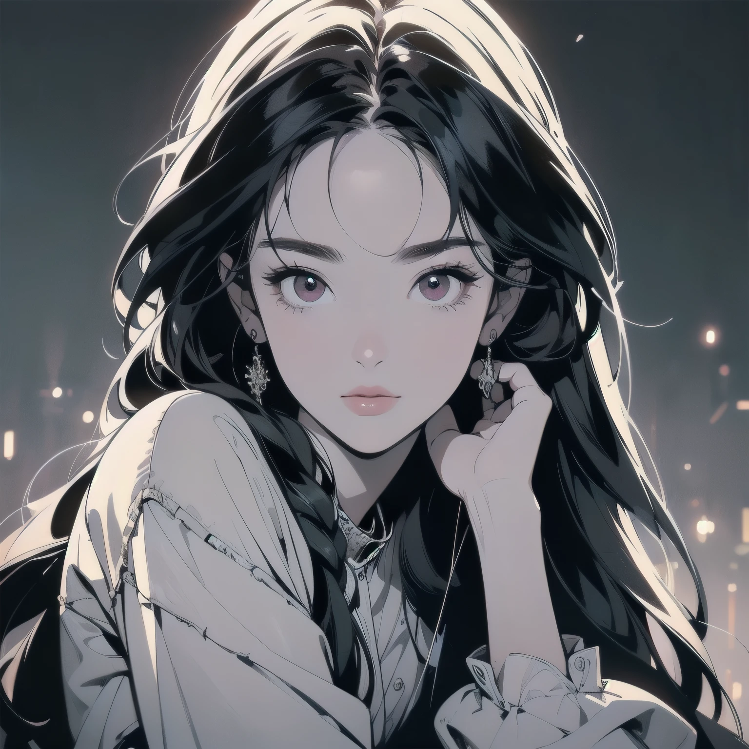 perfect face, sperkling eyes, (((mysterious)))、(((pale light))), light on the face,Top quality, detailed background, detailed hair, beautiful woman、 perfect face、(((Lots of gears))), (((Head shot)))、(((dull color)))、Ultra detailed face、Various poses, various angles、(((Complicated Lots of machine)))、spread one's arms、(((Taut cables)))、Complicated red eyes、Gear in the head、
