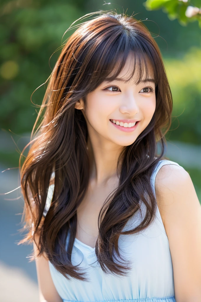 Image resolution 8K、masterpiece:1.3)、Beauty、1 female、(魅力的なBody Type:1.2)、abdomen:1.1、Dark brown hairstyle:1.1、(Body Type:1.2)、Ultra-detailed face、Attractive lips、二重まぶ黄color黄colorワンピースドレスを着用、Super realistic and super cute in every detail、Japanese、Japanese女性、20th generation(28 years old)、Smile with a beautiful smile、Hair blowing in the wind、color々Hair style、
