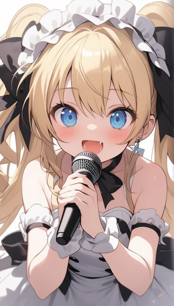 Little、、、blonde、Brat、Sing with a microphone、white idol costume