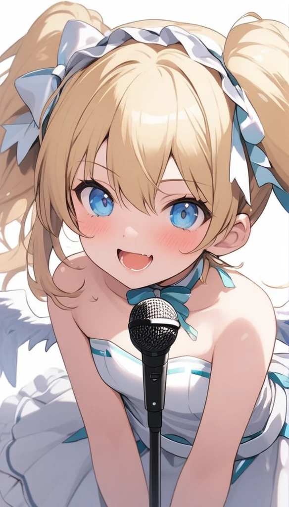 Little、、、blonde、Brat、Sing with a microphone、white idol costume