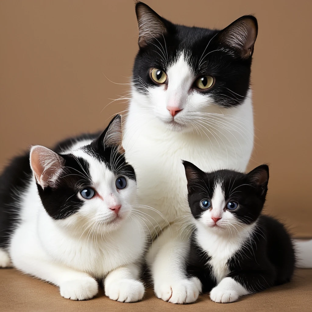 White and black cat、Parent and 