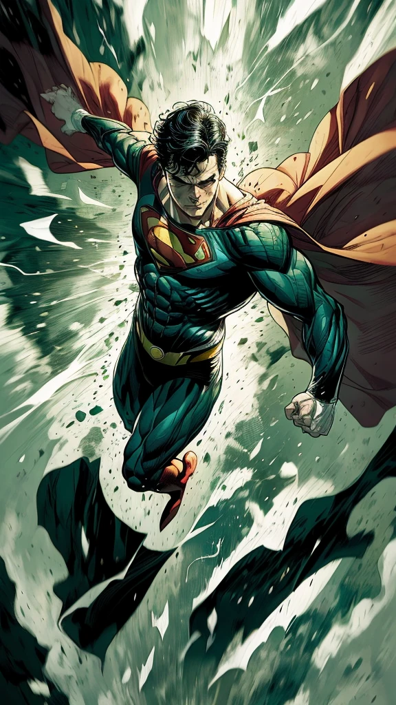 Superman wearing a black suit from synder cut fighting in style, ethereal wind armor, in the style of mdrnkz3