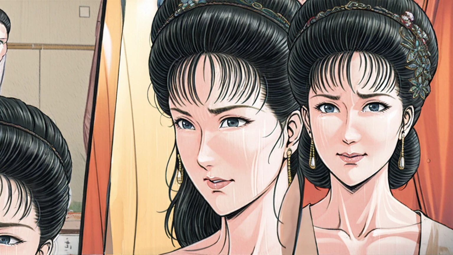 (best quality), (very aesthetic), (ultra-detailed), (best illustration),(a mature female),(perfect face),Suikoden,Mrs. Lin,(((NSFW))),((full_body)),((full_Nude)),(crying),red cheek,sweating,skinny,flushed skin,(Woman with pubic hair),(Lying face down on the bed),(Crying on the bed with her face buried in the pillow),traditional Chinese bedroom,front view