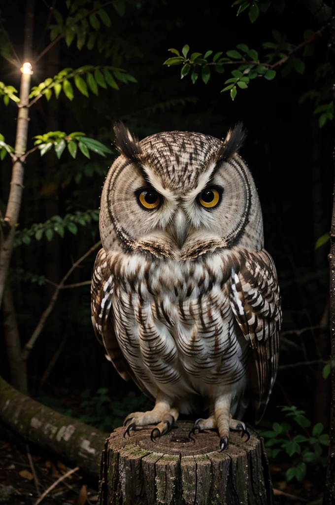 AN OWL IN THE MIDDLE OF THE FOREST ON A NIGHT