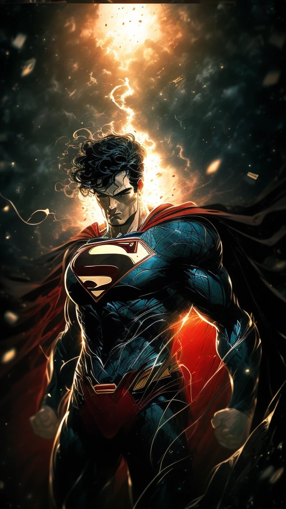 Superman wearing a black suit from synder cut fighting in style, ethereal wind armor, in the style of mdrnkz3