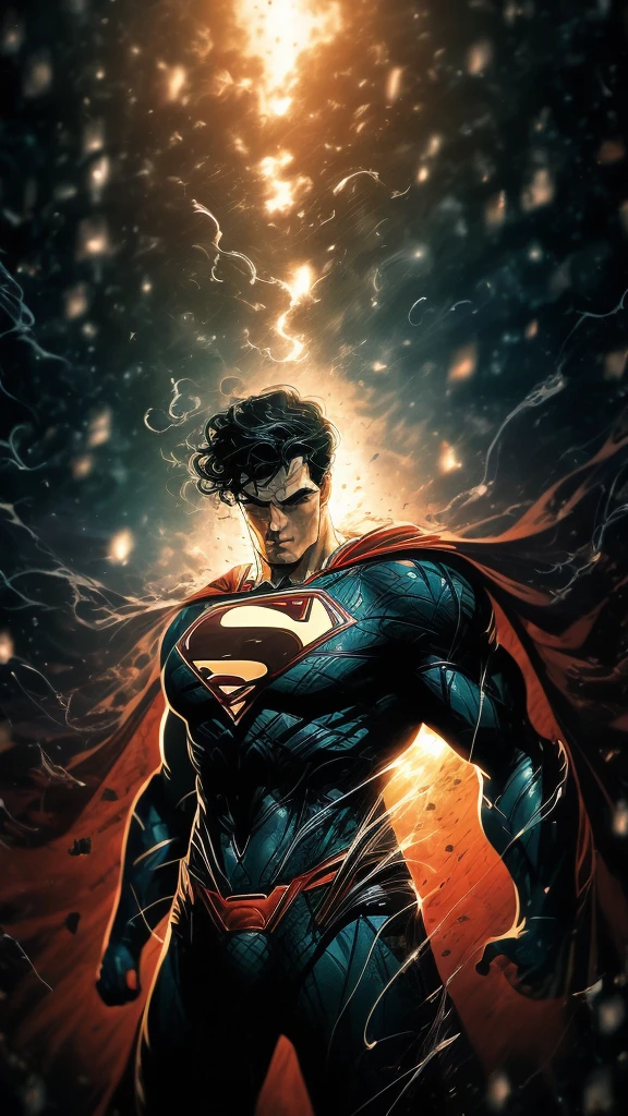 Superman wearing a black suit from synder cut fighting in style, ethereal wind armor, in the style of mdrnkz3