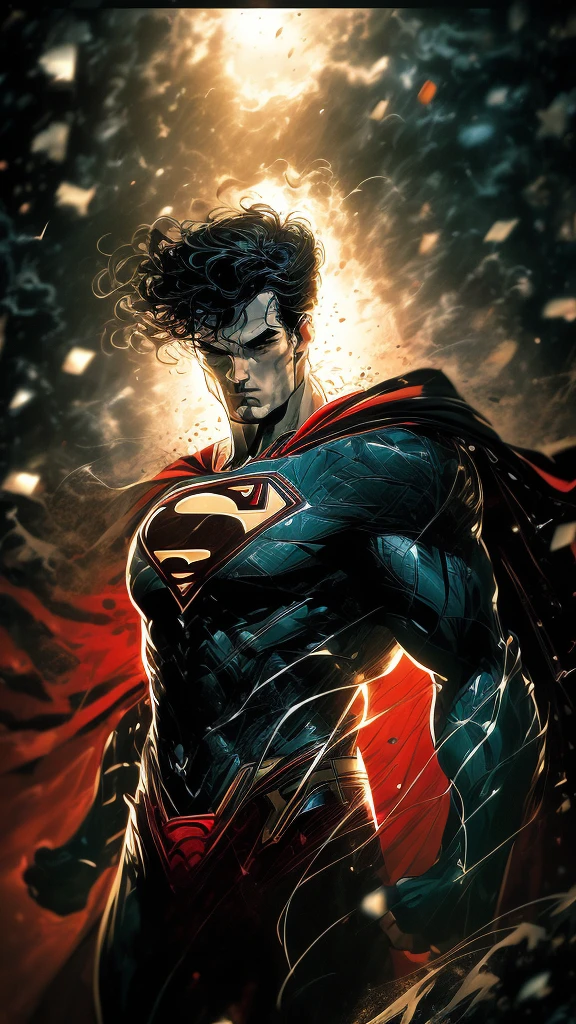 Superman wearing a black suit from synder cut fighting in style, ethereal wind armor, in the style of mdrnkz3