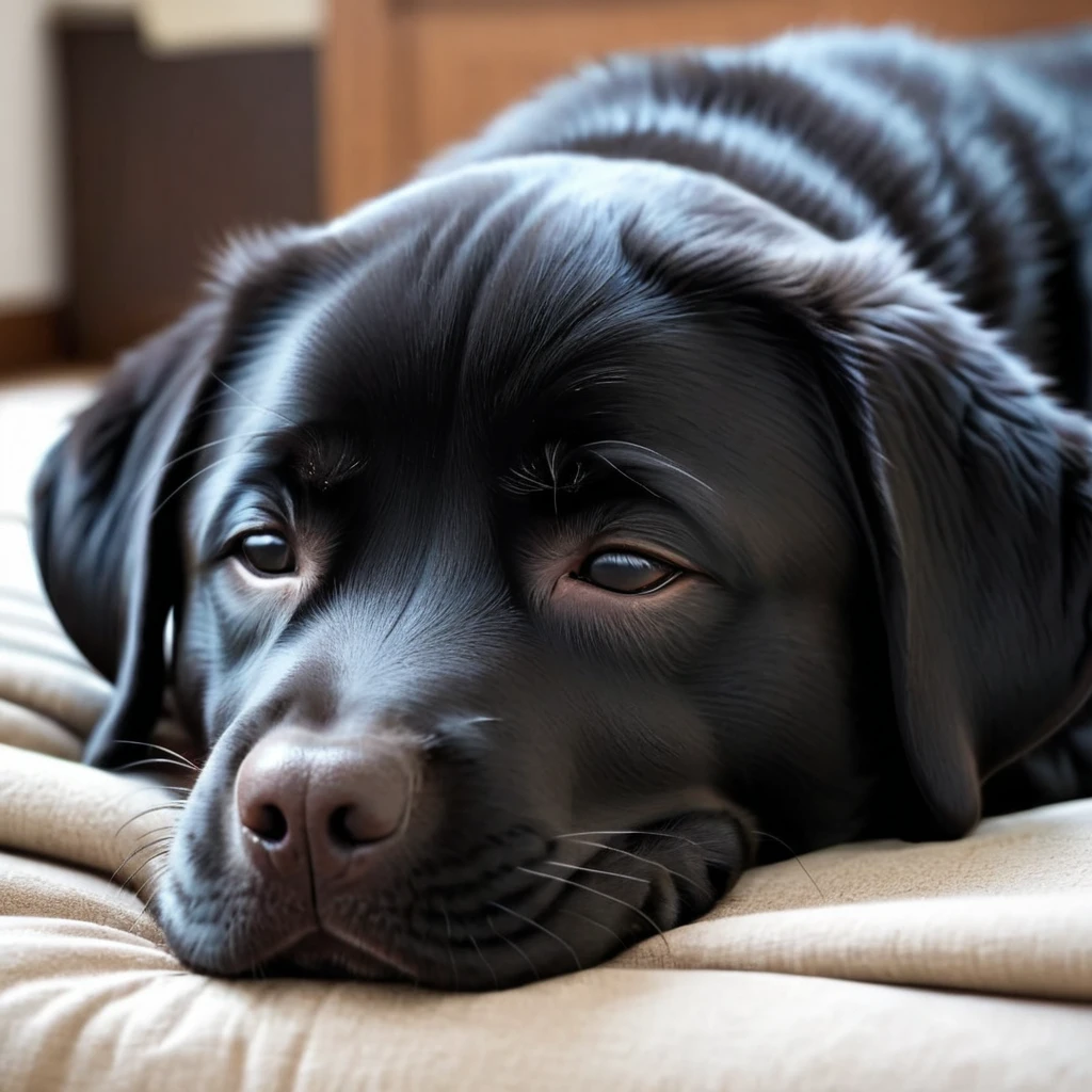 high resolution　high quality　wonderful　Uplifting　　reality　cute　fat　round　Black Labrador　Brown Labrador　Two horses　Snuggling　Adorable　sleeping face　smile　Round eyes