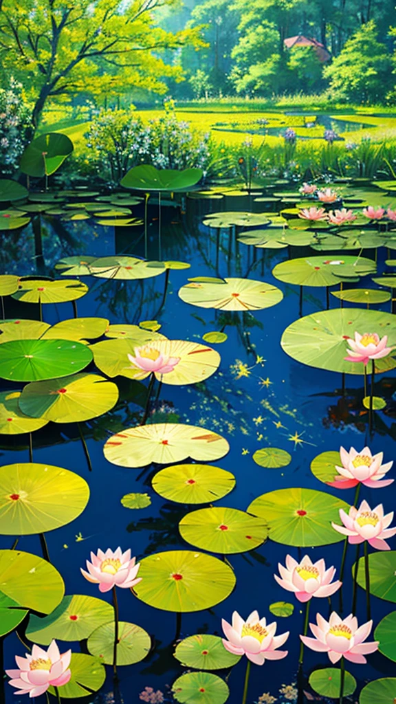 Anime Landscape,summer,lotus,pond,Sunlight