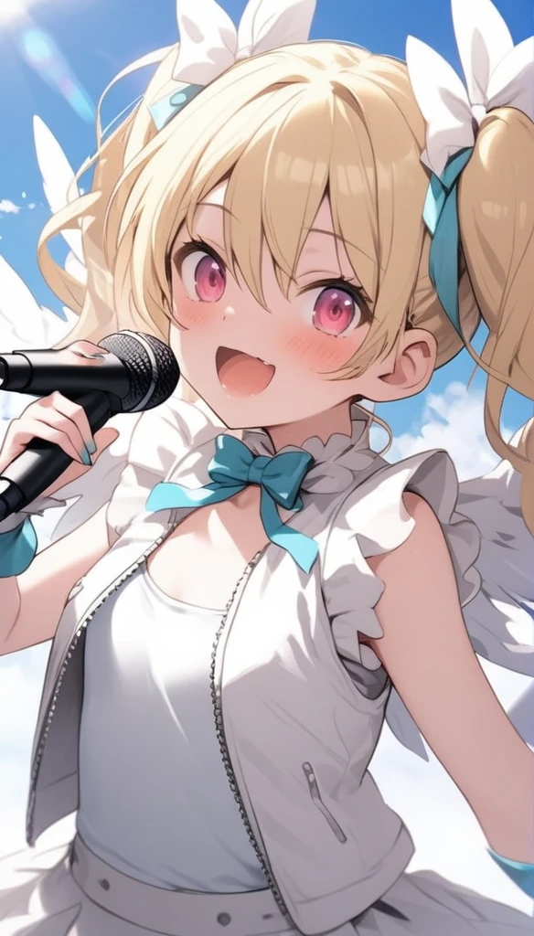 Little、、、blonde、Brat、Sing with a wireless microphone、white idol costume