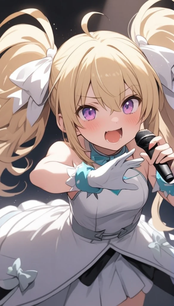Little、、、blonde、Brat、Sing with a wireless microphone、white idol costume