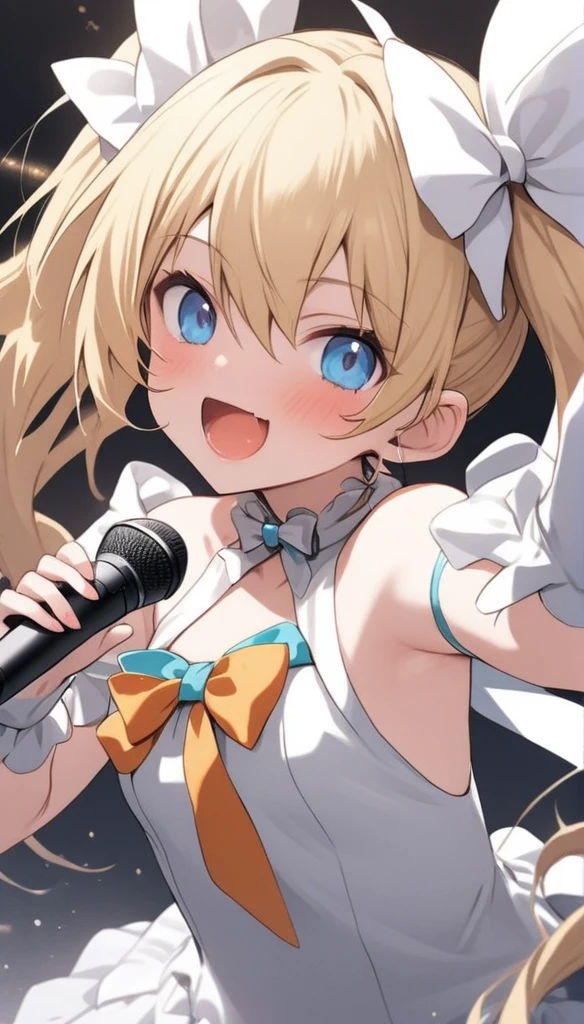 Little、、、blonde、Brat、Sing with a wireless microphone、white idol costume