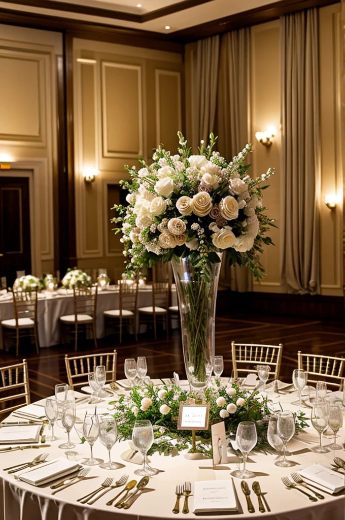 Tables with decorative flowers from an award ceremony 