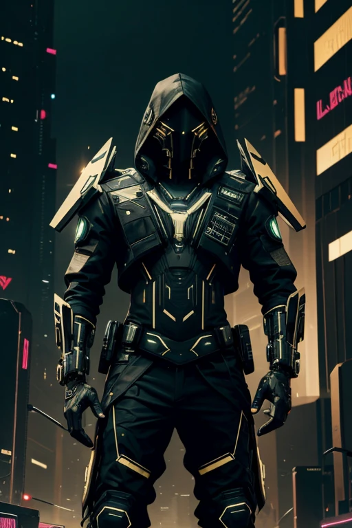 luxtech, cyberpunk, hacker, ethnically black, black skin, wearing luxtech combat gear, hacker gear