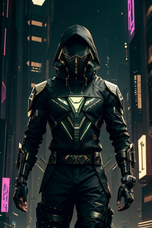 luxtech, cyberpunk, hacker, ethnically black, black skin, wearing luxtech combat gear, hacker gear