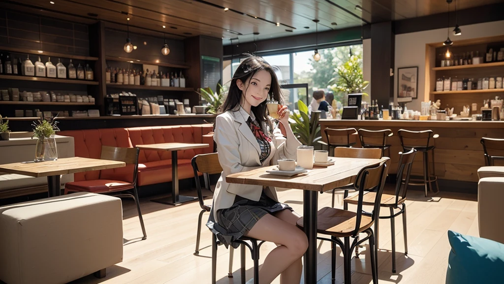 
8K、RAW Photos、Highest quality、Super detailed、Super Resolution、Ultra HD、8K壁紙、Amazing details
((A girl in a blazer uniform ((White blouse with formal collar, Blue Blazer, 
Red Check Skirt, Red checkered ribbon on blouse)), Complete limbs, Full Finger, ))

((((((Inside the Starbucks store、16-year-old high school girl))))))、((((((Sit down and eat cake、Drink coffee、smile))))))、((Heart Necklace))
((Emphasize cleavage))



Modern and sleek design：Interior design using natural materials、Many of the designs are warm and made using wood and metal.。
Large windows：自然光をたっぷり取り入れるためのLarge windowsがあり、Providing a bright and open space。
Green Interior：Potted plants are effectively placed、It creates a relaxing atmosphere。
artwork：Works by local artists、Starbucks-related art on display。
Cozy seating：Cushioned chairs and sofas、Bar sheet etc.、A variety of seating options available。
Open kitchen area：Being able to see how drinks and food are made、We provide peace of mind and transparency。
Unique lighting：Antique lamps and chandeliers、Modern lighting fixtures are used。
Comfortable background music：Relaxing music is playing、A comfortable space is provided。
Free Wi-Fi and charging spots：Many tables are equipped with power outlets.、Convenient for work and study。
Customizable menus：Menus are provided that can be customized according to customer preferences。
Use of sustainable materials：Eco-friendly recycled materials and sustainable wood are used。
Wide々Table space：一人でもグループでも使いやすいWide々There is a table with。
Community Table：There is a large table where you can socialize with other customers.。
Seasonal decorations：The decorations are themed according to the season.。
Digital Order System：スマホやタブレットから注文できるDigital Order Systemが導入されています。
Design with a local feel：The design incorporates the local culture and characteristics.。
Fragrance production：コーヒーの香りが店内にWideがり、A space that satisfies the five senses has been created.。
Conversation with a barista：フレンドリーなConversation with a baristaが楽しめるカウンターエリアがあります。