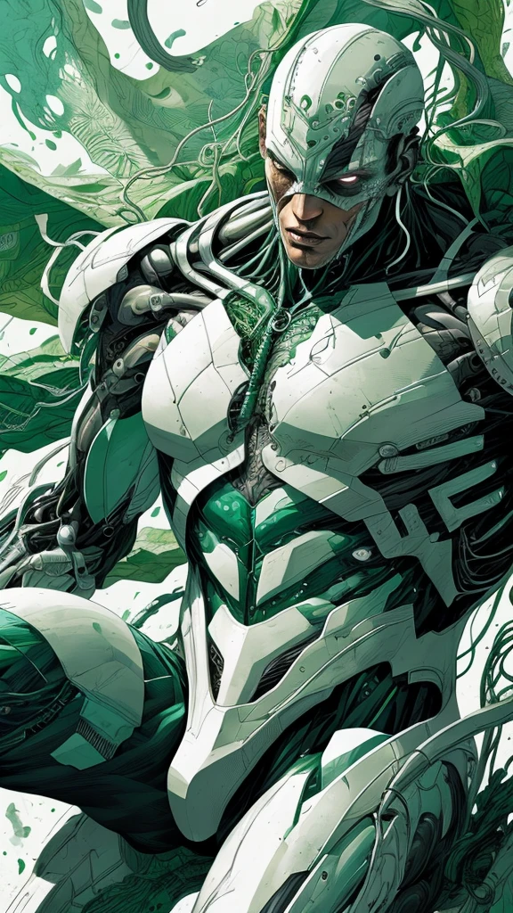 Cyborg from DC sitting in style, close up, ethereal wind armor, in the style of mdrnkz3