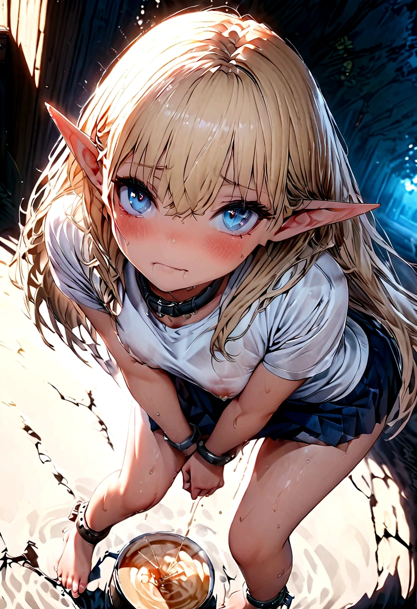 Slave. Dirty tunic. Torn tunic. dirty panties. Torn panties. Pointy ears. Elf. Slave collar. Blonde hair. Hair between the eyes. Shackles. Long hair. Long pointed ears. Blue eyes. 1 girl . . Beautiful fingers. Beautiful long legs. Beautiful body. Beautiful nose. Snotty nose. Snot flows from the nose. Perfect eyes. Ideal face. Expressive eyes. Barefoot. Cold. Runny nose. Nasal mucus. Snot flows from the nose. Sneezing. Wants to sneeze. I need to sneeze. Strong, desperate desire to sneeze. It snowed. She sneezes. Snot comes out of your nose every time you sneeze. Embarrassment. Blush. Beautiful character design. Shiny skin. Standing with your whole body. official art, extremely detailed CG Unity 8k wallpaper, perfect lighting, super high resolution, 4K, super detailed, 8K, high resolution, nsfw.