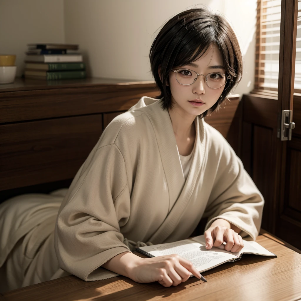 Japanese short hair with glasses 