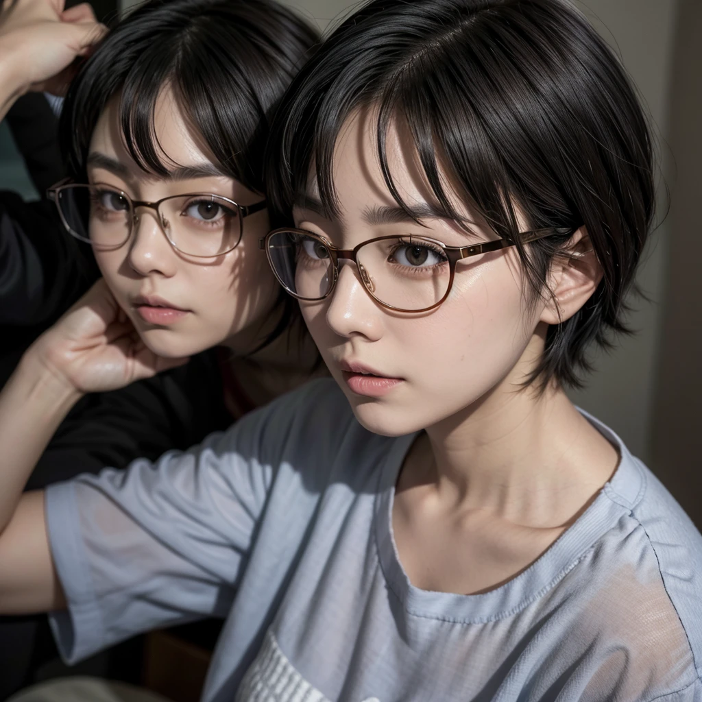 Japanese short hair with glasses