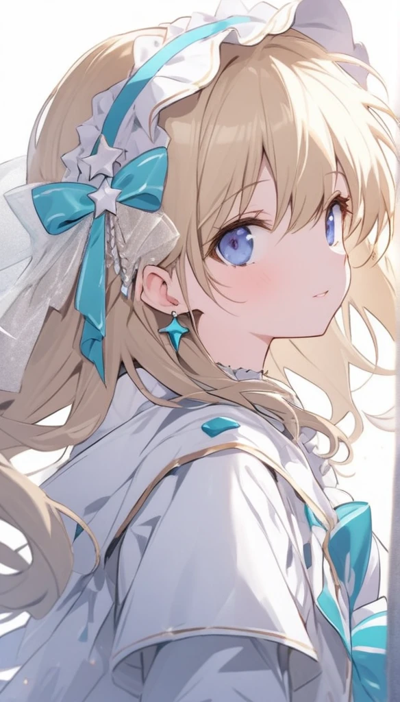 Little、、、bionde、Brat、Profile looking up at the sky、white idol costume