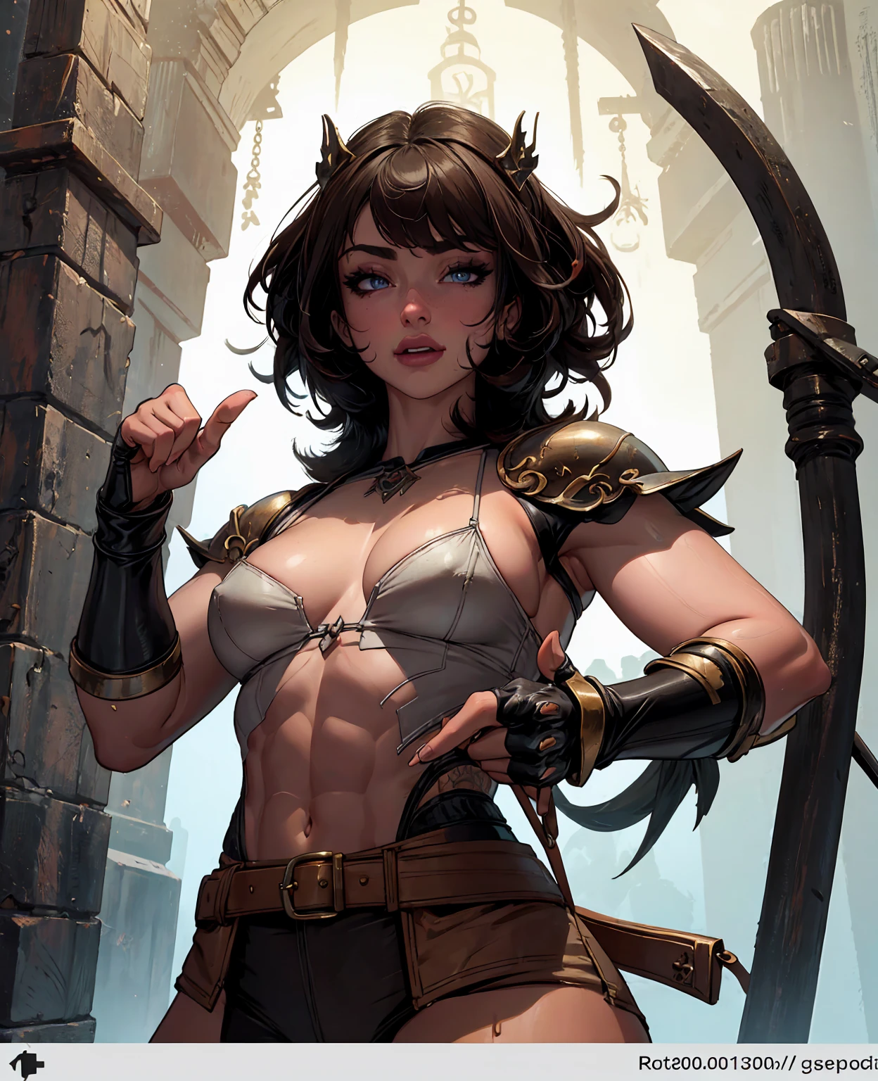 beautiful detailed eyes, beautiful detailed lips, extremely detailed eyes and face, longeyelashes, 1girl, barbarian, sexy, fantasy, medieval, armor, fur, leather, muscular, strong, powerful, fierce, wild, adventure, dungeon, dragon, sword, magic, mist, moody lighting, dramatic lighting, dark, cinematic, digital painting, concept art, masterpiece, hyper detailed, highly detailed, 8k, photorealistic