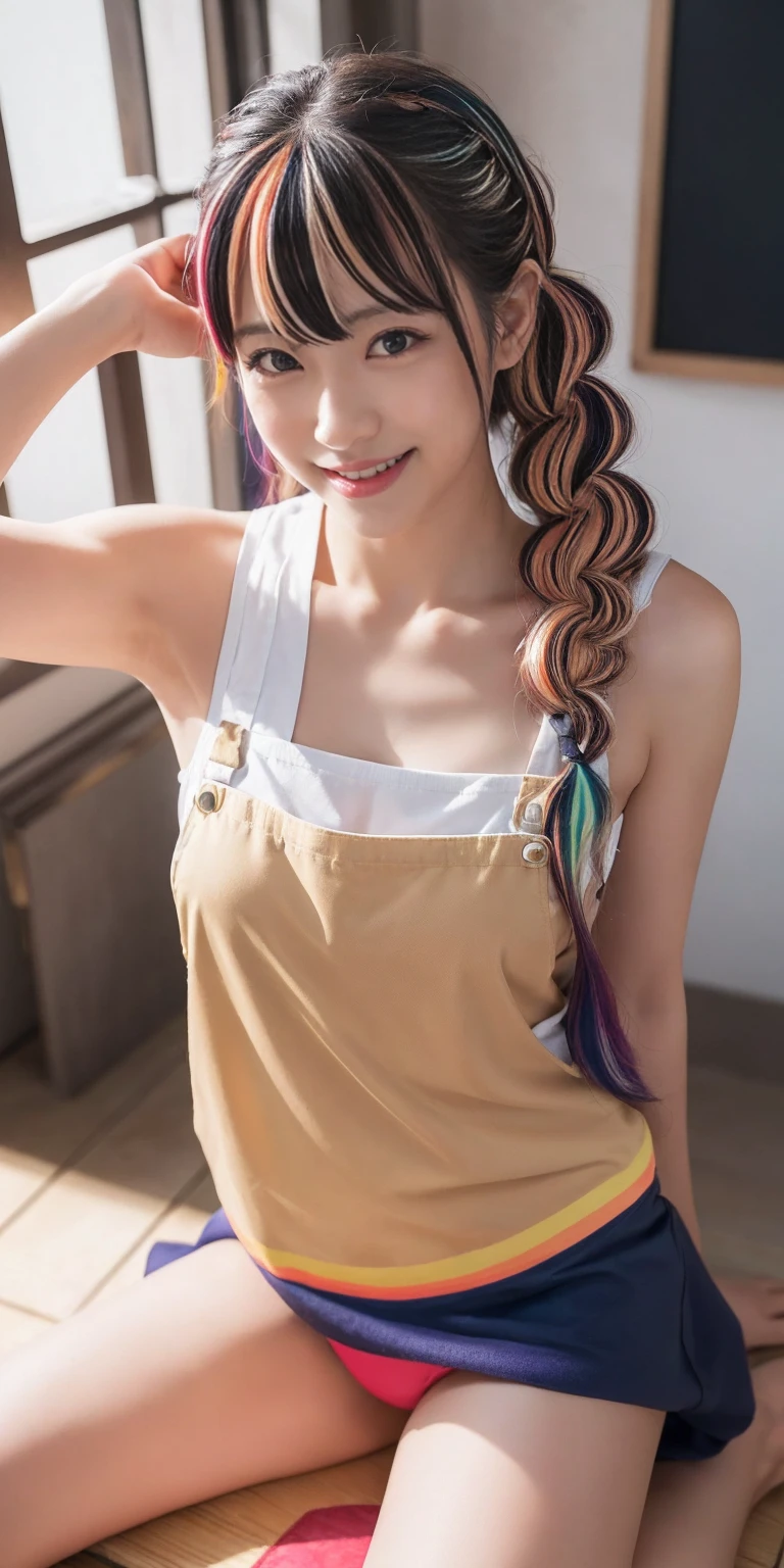 Fluid organization:1.6), 本当に野生の髪を持つ一人のbeautiful女の子, (Colorful wavy hair:1.2),( Two long braids:1.2), (Long wild hair:1.2), (Multicolored Hair: 1.9),可愛いsmile
パン屋販売スタッフ、(((Low - Angle:1.4)))、((One hand raised))、((She is wearing a colorful and pop blouse and apron.)),(;have big bread))、(((Spread your legs:1.4)))、,(((beautiful armpits:1.2)))、High resolution、Bakery、16-year-old girl、smile、Finished as in the picture、white and beautiful skin、Focus on small breasts、((beautiful５This finger))、Bakeryの制服を着ています、最high quality、High resolution、Very detailed、masterpiece、Live Shooting:2、Genuine:2、photoGenuineistic:2、very delicate and beautiful、Fine details、Textured skin、Full Shot、、(beautiful face:2)、hot pants、Putting on makeup、Perfectly balanced legs:1.5), Looking at the camera, Angle from above, (((hot pants))), High resolution、未来のBakery、Delicious bread that women will love、Looking at the camera、smile、Finished as in the picture、、(((I have a big loaf of bread)))、(((cute smile)))、((((Eat delicious bread)))))、((I love bread))、(front focus piece:1.3), 
、Cute Apron、Rainbow Apron、Bakeryの制服を着ています、明るすぎるNatural light、Shining sunlight、最high qualityのディテール, Japanese Girls,1 girl, 8K, RAW Photos, 最high quality, Ticker:1.2, Very detailedなRAWカラー写真, Professional photos, (reality, photoGenuineisticです:1.37), (Very detailedな皮膚:1.2), 超High resolutionな, (Lenz 50mm),,絶妙にFine grain,Look at the person watching,Pretty face, Just Mile:1.05),Wide Hips,Straight hair,,Light pink inner color、 white and fine skin、(Very detailedな8K cg:1.2), (hyper Genuineistic:1.35), (photoGenuineisticです:1.45), (reality:1.4), 

(背景はBakery:1.1)、Sexy upward glance, 、Very detailed、masterpiece、最high quality、Ultra-high resolution energy A、8KのHigh resolutionにより、Transparency as shown in the photo、Fine grain、Expression of gradation、Perfect anatomical figure ,hard disk、Ticker (English) 、 Nikon Z9 80mm Lens ,、明るすぎるNatural light、Shining sunlight、、Ultra slim body、Slender model figure、beautiful姿勢、, 最high quality, 8K, RAW Photos, Confused, Award-winning portraits, shy smile, shy smile, , Delicate girl,, Digital SLR, View your viewers, Frank, Sophisticated, Thin arms, Professional Lighting, Film Grain, chromatic aberration, (Fine grainと顔:1.0), Live Shooting、(((A portrait of extreme beauty)))、((Glowing Skin))、1 girl、16 year old beautiful girl from Prague、Bright expression、((Platinum Blonde Hair))、[Big blue eyes that sparkle like jewels]、Shiny skin、silky super long Straight hair、eyeliner、beautiful前髪、Hair around the eyes、最high quality、Very detailed、Film Light、Intricate details、High resolution、Very detailed))、Detailed Background、8KUHD、Digital SLR、Soft Light、high quality、Film Grain、Fujifilm XT3 、Shallow depth of field、Natural light、(((Spread your legs:1.4)))、Pieces fly、High resolution、Bakery、16-year-old girl、smile、Finished as in the picture、white and beautiful skin、Focus on small breasts、最high quality、High resolution、Very detailed、masterpiece、Live Shooting:2、、neon hair clip,masterpiece、最high quality、
One girl,Ives Girl,beautiful照明,(((Anyone can see the D logo.:9)))