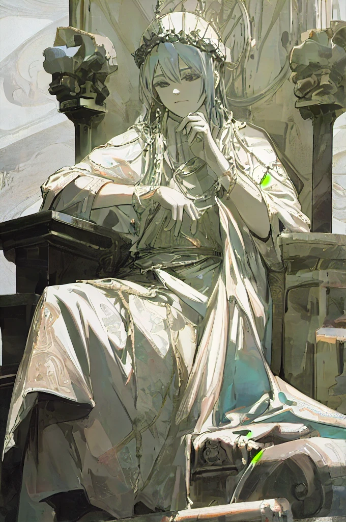 (absurd, tall, ultra detailed)young roman,stone throne,black eyes,sitting on throne,full hd, 12 years,